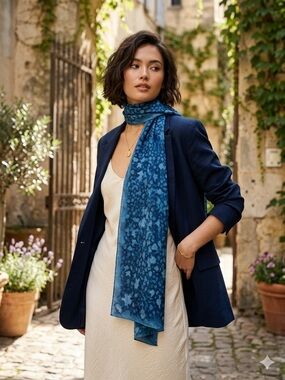 Hand died indigo silk scarf